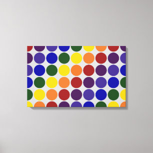 Rainbow Polka Dots on Grey Canvas Afdruk