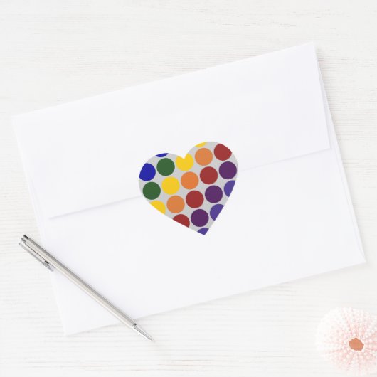 Rainbow Polka Dots on Grey Hart Sticker (Envelop)
