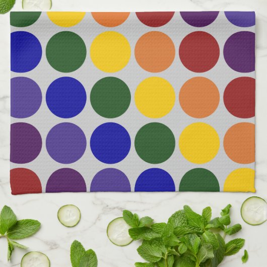 Rainbow Polka Dots on Grey Theedoek (Gevouwen)