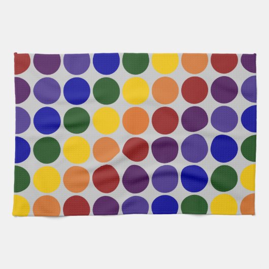 Rainbow Polka Dots on Grey Theedoek (Horizontaal)