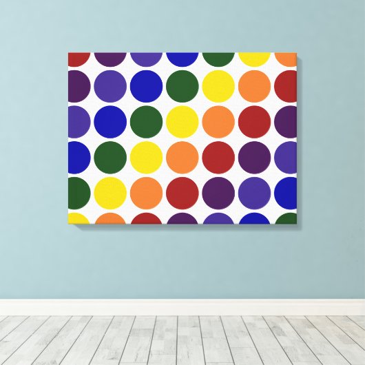 Rainbow Polka Dots on White Canvas Afdruk (Insitu (Houten vloer))