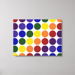Rainbow Polka Dots on White Canvas Afdruk