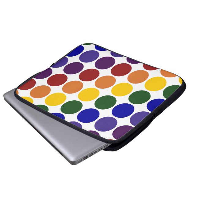 Rainbow Polka Dots on White Laptop Sleeve (Voorkant onderkant)