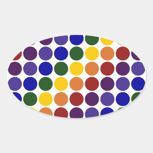 Rainbow Polka Dots on White Ovale Sticker (Voorkant)