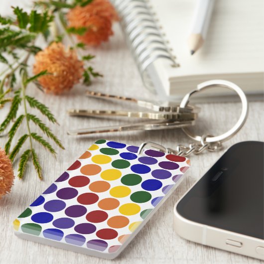 Rainbow Polka Dots on White Sleutelhanger (Voorkant Rechts)