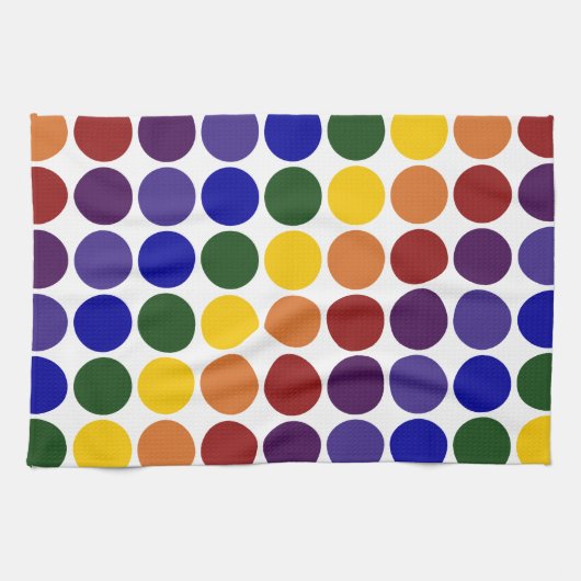 Rainbow Polka Dots on White Theedoek (Horizontaal)