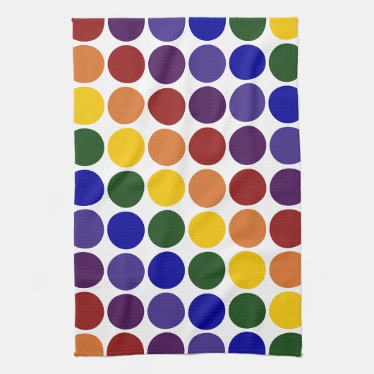 Rainbow Polka Dots on White Theedoek (Verticaal)