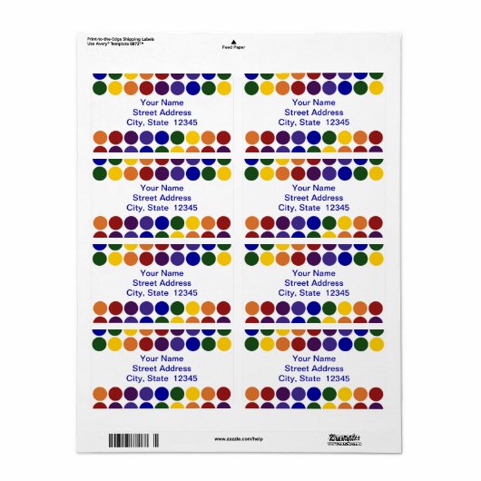 Rainbow Polka Dots op Wit verzendlabel (Full Sheet)