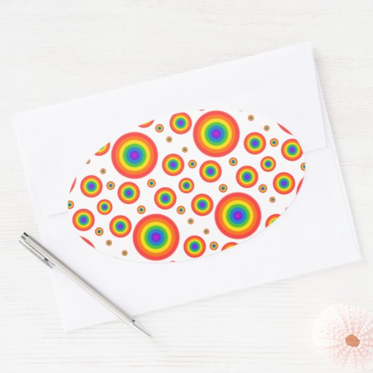 Rainbow Polka Dots Ovale Sticker (Envelop)