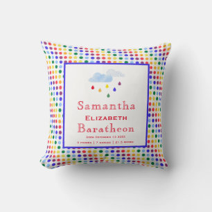 Rainbow Polka Dots Personated Baby Birth Stat Kussen