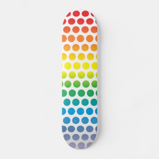 Rainbow Polka Dots White Skateboard (Voorkant)