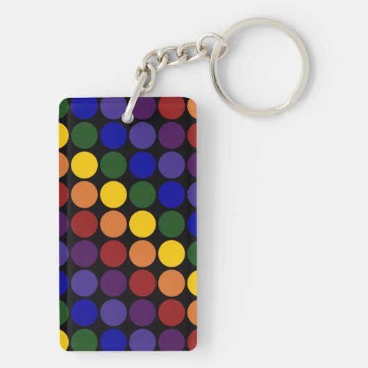 Rainbow Polka-punten op zwart Sleutelhanger (achterkant)