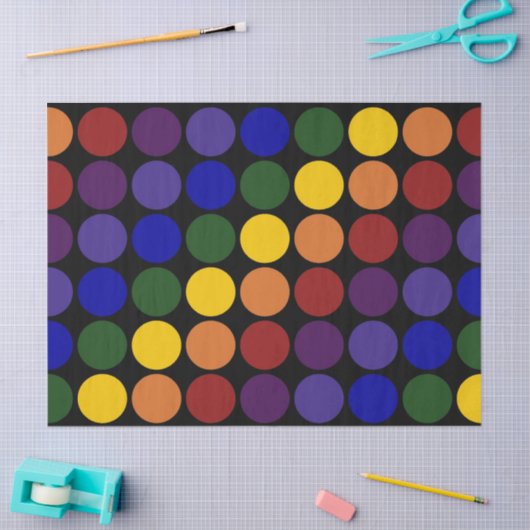 Rainbow Polka-punten op zwart weefselpapier Tissuepapier (Craft)