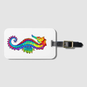 Rainbow Polygonal Seahorse Bagagelabel
