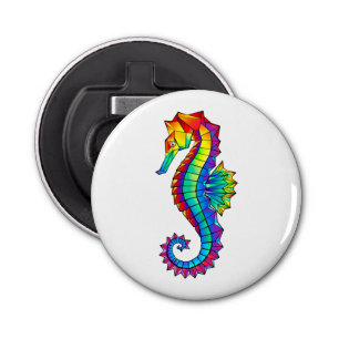 Rainbow Polygonal Seahorse Button Flesopener