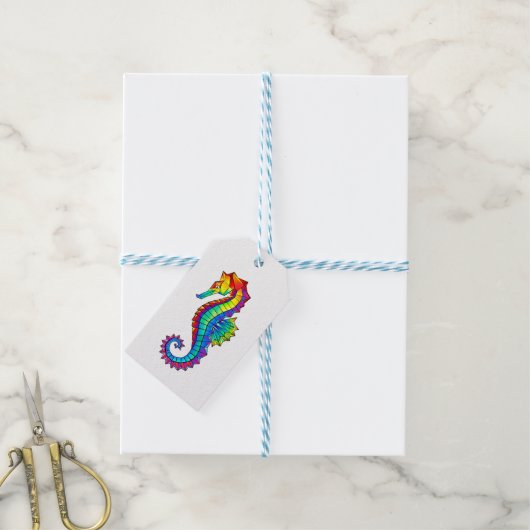Rainbow Polygonal Seahorse Cadeaulabel (Met Touw)