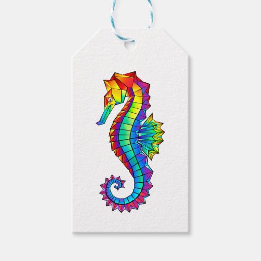 Rainbow Polygonal Seahorse Cadeaulabel (Voorkant)