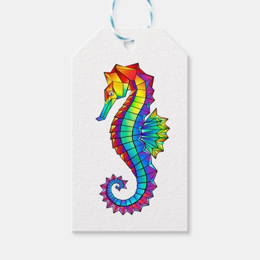 Rainbow Polygonal Seahorse Cadeaulabel (Voorkant)