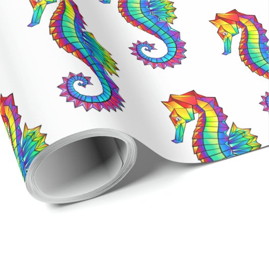 Rainbow Polygonal Seahorse Cadeaupapier (Rol Hoek)