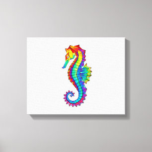 Rainbow Polygonal Seahorse Canvas Afdruk
