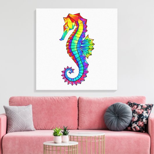 Rainbow Polygonal Seahorse Canvas Afdruk (Insitu (Woonkamer))