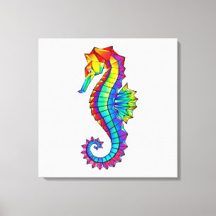 Rainbow Polygonal Seahorse Canvas Afdruk