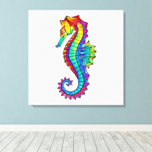 Rainbow Polygonal Seahorse Canvas Afdruk (Insitu (Houten vloer))