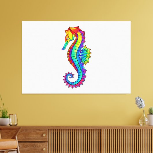 Rainbow Polygonal Seahorse Canvas Afdruk (Insitu (Woonkamer))
