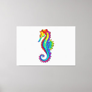 Rainbow Polygonal Seahorse Canvas Afdruk