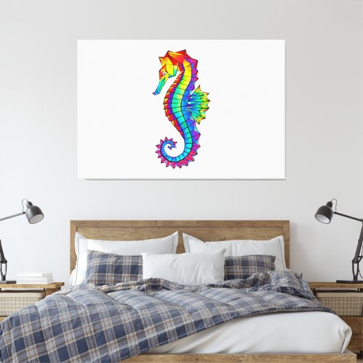 Rainbow Polygonal Seahorse Canvas Afdruk (Insitu (Slaapkamer))