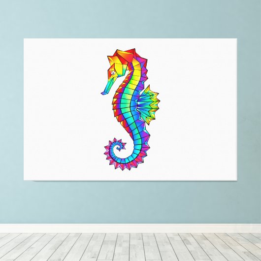 Rainbow Polygonal Seahorse Canvas Afdruk (Insitu (Houten vloer))