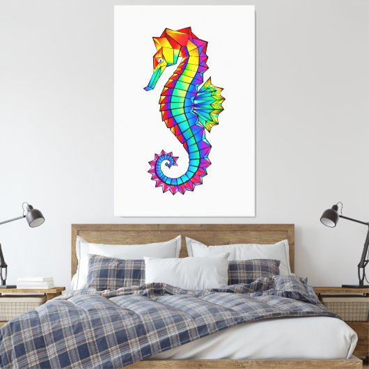 Rainbow Polygonal Seahorse Canvas Afdruk (Insitu (Slaapkamer))