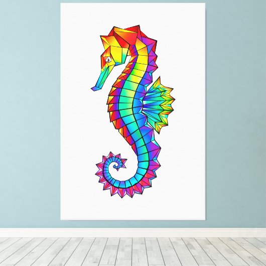 Rainbow Polygonal Seahorse Canvas Afdruk (Insitu (Houten vloer))