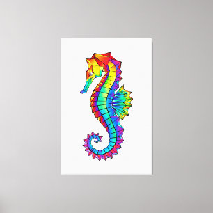 Rainbow Polygonal Seahorse Canvas Afdruk