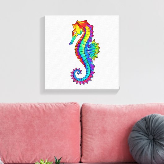 Rainbow Polygonal Seahorse Canvas Afdruk (Insitu (Woonkamer))