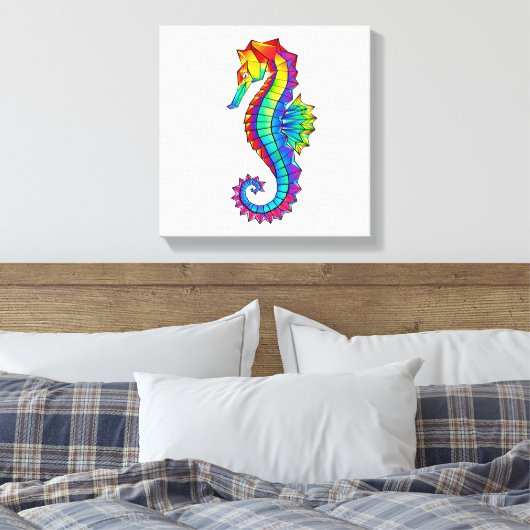Rainbow Polygonal Seahorse Canvas Afdruk (Insitu (Slaapkamer))