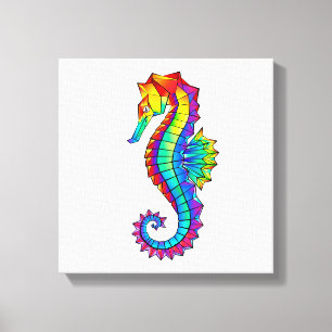 Rainbow Polygonal Seahorse Canvas Afdruk