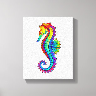 Rainbow Polygonal Seahorse Canvas Afdruk