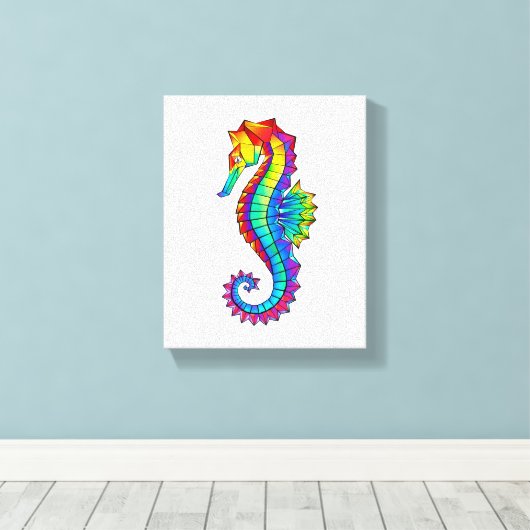 Rainbow Polygonal Seahorse Canvas Afdruk (Insitu (Houten vloer))
