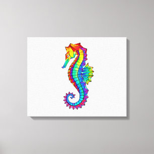Rainbow Polygonal Seahorse Canvas Afdruk