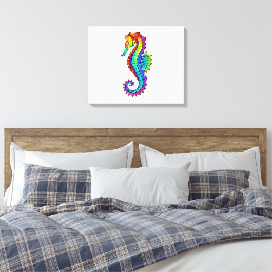 Rainbow Polygonal Seahorse Canvas Afdruk (Insitu (Slaapkamer))