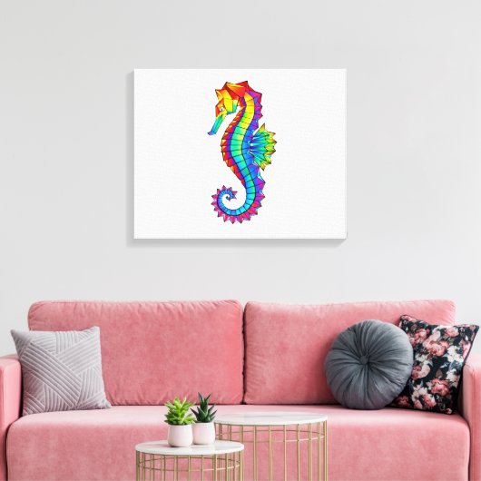 Rainbow Polygonal Seahorse Canvas Afdruk (Insitu (Woonkamer))