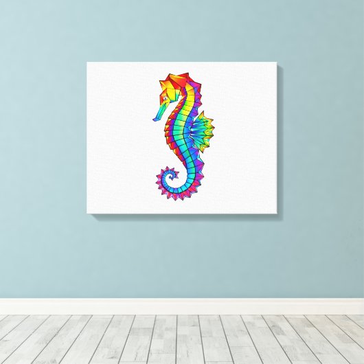 Rainbow Polygonal Seahorse Canvas Afdruk (Insitu (Houten vloer))