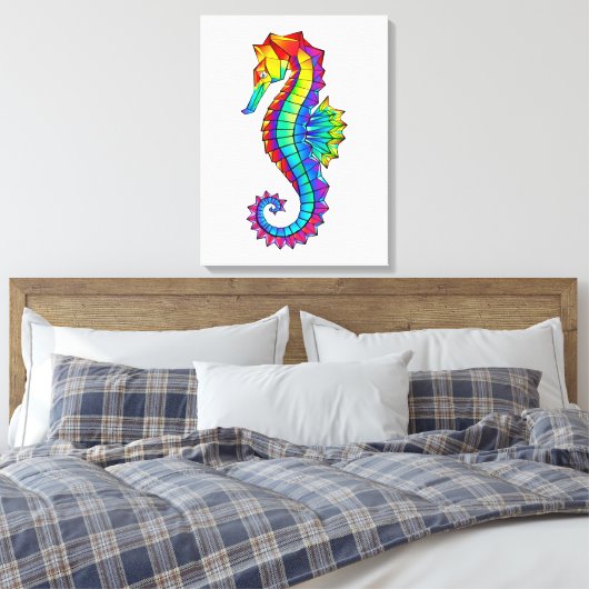 Rainbow Polygonal Seahorse Canvas Afdruk (Insitu (Slaapkamer))