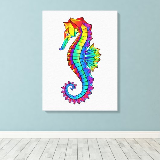 Rainbow Polygonal Seahorse Canvas Afdruk (Insitu (Houten vloer))