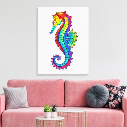 Rainbow Polygonal Seahorse Canvas Afdruk (Insitu (Woonkamer))