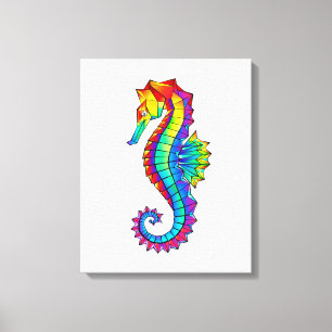Rainbow Polygonal Seahorse Canvas Afdruk