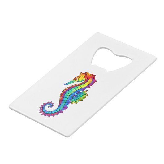 Rainbow Polygonal Seahorse Creditkaart Flessenopener (Achterkant Gekanteld)