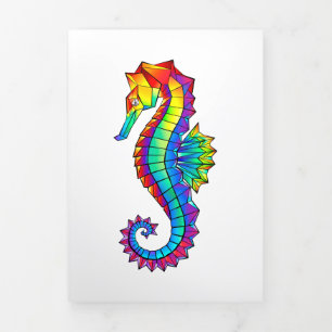 Rainbow Polygonal Seahorse Drieluik Uitnodiging