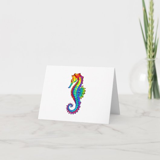 Rainbow Polygonal Seahorse Feestdagen Kaart (Voorkant)